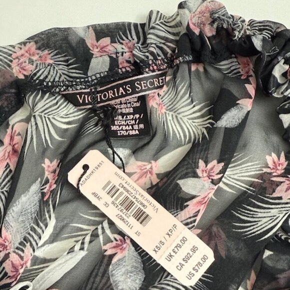 Victoria's Secret Chiffon Kimono Robe Duster Sheer Black Floral Size XS/S NWT - Picture 8 of 8
